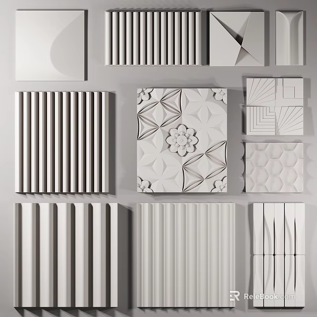 Modern Decorative Background Wall Designs with Textured Panels Geometric Patterns and 3D Relief Elements 3d model