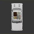 White Classic Car With Luggage On Roof And Reflective Surface