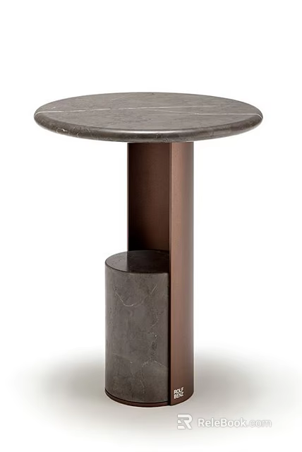 Modern Round Top Marble Side Table With Metal Base And Cylindrical Structure 3d model 