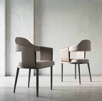 Modern Accent Chairs With Beige Upholstery And Black Metal Legs In Minimalist Interior 3d model