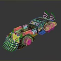 Vintage Rusted Car With Modified Metal Body And Decorative Spikes Design