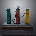 Vintage Shell Gasoline Pump Models In Green Red Orange With Mossy Base