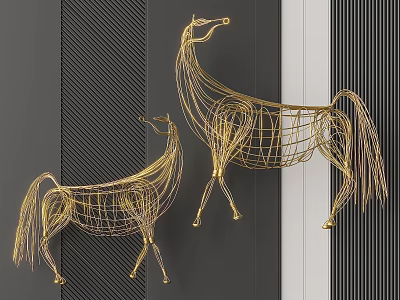 Elegant Gold Wire Horse Shaped Wall Decor For Modern Home Interior Decoration 3d model