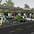 Solar Powered Charging Station with Canopy Multiple Cars Charging Piles and Trees