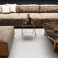 Elegant Modern Sofa and Coffee Table Set With Ottoman Marble Top Metal Frame and Pillows 3d model