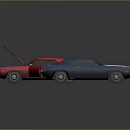 Red And Blue Classic Cars With Open Doors Hood And White Stripes