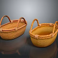 Set of Two Handmade Woven Storage Baskets with Rattan Handles and Natural Design