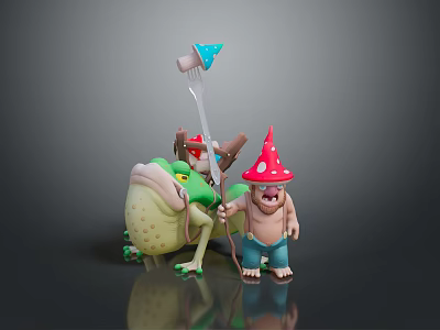 Cartoon Characters With Frog Creature And Mushroom Hat Figure 3d model