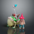 Cartoon Characters With Frog Creature And Mushroom Hat Figure