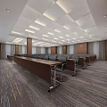 Modern Conference Room Interior With Long Tables Black Chairs Large Screen And Ceiling Design