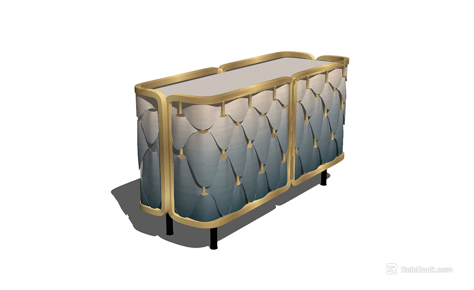 Elegant Modern Entryway Console Side Cabinet With Gold Frame And Tufted Design 3d model 