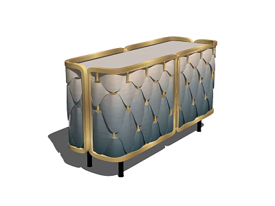 Elegant Modern Entryway Console Side Cabinet With Gold Frame And Tufted Design 3d model