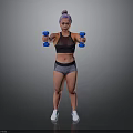 Woman With Purple Hair Lifting Blue Dumbbells In Activewear During Workout