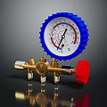 Brass Pressure Control Device With Blue Dial Gauge And Red Knob