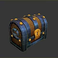 Decorative Blue And Brown Household Chest With Yellow Rivets And Lock