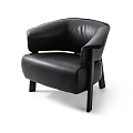 Black Leather Single Sofa With Modern Wooden Armrest And Comfortable Seating Design