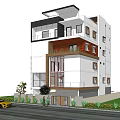 Modern Single Family Villa Exterior Design with Large Windows Balcony and Yellow Car