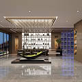Hotel Lobby Modern Interior With Crystal Chandelier Wooden Shelves Large Windows Green Seating Marble Floor