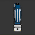 White Concrete Mixer Truck With Blue Striped Drum And Multiple Wheels