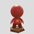Traditional Character In Red Outfit With Circular Head And Golden Pattern On Wooden Base