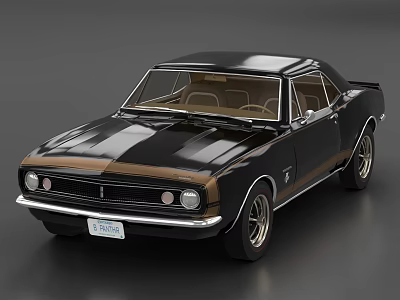 Classic Black Muscle Car Featuring Brown Accents Vintage Design And Chrome Wheels 3d model