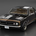Classic Black Muscle Car Featuring Brown Accents Vintage Design And Chrome Wheels