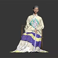 Traditional Elegant Costume With Light Colored Top Colorful Embroidery And Purple Yellow Pleated Skirt