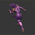 Purple Wolf Game Movie Character In Dynamic Pose With Pink Orange Armor And Fluffy Tail