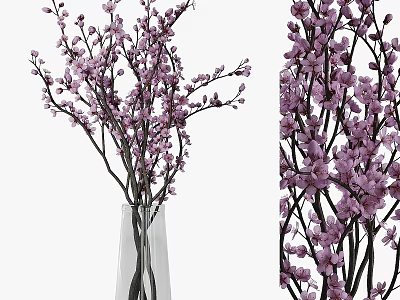 Decorative Ornament Set with Transparent Glass Vase and Pink Flower Branches 3d model
