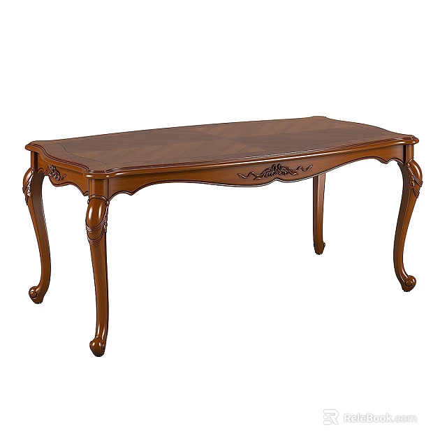 Classical Wooden Table With Intricate Carved Details And Elegant Curved Legs 3d model 
