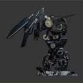 Giant Armored Mechanical Character With Weaponized Blades And Yellow Accent Details