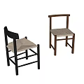 Modern Single Chairs Featuring Black and Brown Frames with Woven Beige Seats 3d model