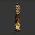 Fantasy Weapon With Silver Blade And Golden Decoration Wooden Handle Green Gem Eye Feather Ornament