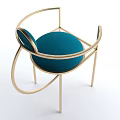 Single Chair With Gold Metal Frame Blue Velvet Cushion And Circular Backrest