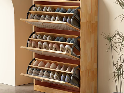 Modern Wooden Shoe Cabinet With Multiple Shelves For Organized Shoe Storage 3d model