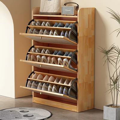 Modern Wooden Shoe Cabinet With Multiple Shelves For Organized Shoe Storage 3d model