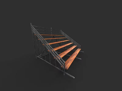Metal Frame Wooden Steps Structure With Black Background For Indoor Stairs 3d model
