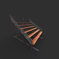 Metal Frame Wooden Steps Structure With Black Background For Indoor Stairs