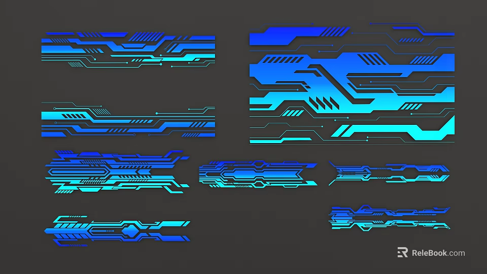 Futuristic Blue Cyan Tech Patterns With Geometric Lines And Digital Elements 3d model