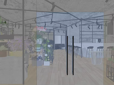 Modern Café Interior Design With Green Plants Cozy Seating And Pendant Lights 3d model