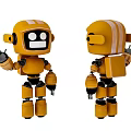 Yellow Smart Robots Waving Hands With Friendly Smiling Faces Standing Together 3d model