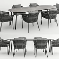 Modern Dark Wicker Dining Table Set With Oval Top And Comfortable Chairs 3d model