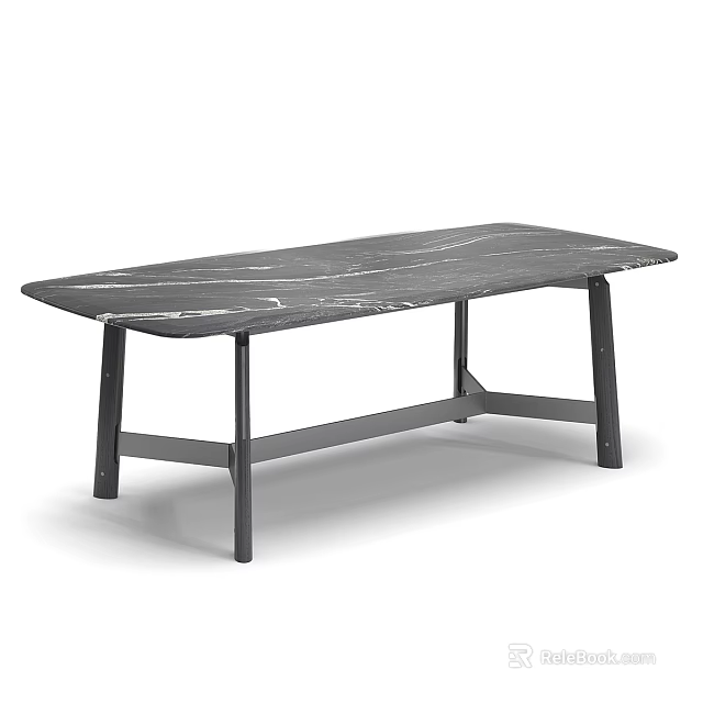 Stylish Modern Dining Table Featuring Marble Top And Black Metal Legs 3d model 