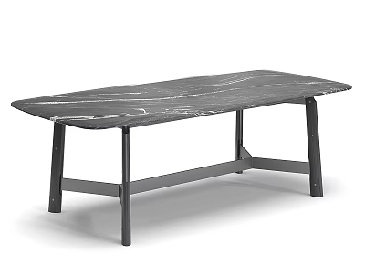 Stylish Modern Dining Table Featuring Marble Top And Black Metal Legs 3d model