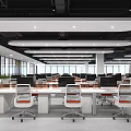 Modern Public Office Space Interior With Open Layout Desks Ergonomic Chairs Computers And Green Plants
