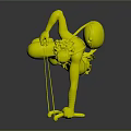 Biological Character With Green Weapon And Yellow Outfit In Dynamic Jumping Pose