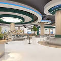 Modern Style Interior With Circular Ceilings Columns And Seating Areas 3d model
