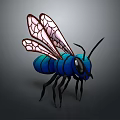 Detailed Blue Bee Character With Transparent Pink Patterned Wings And Black Legs