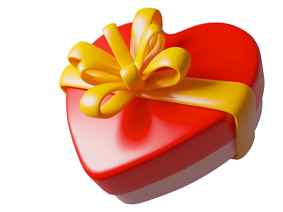 Elegant Decorative Ornament Set Featuring Red Heart Shaped Box with Yellow Bow 3d model