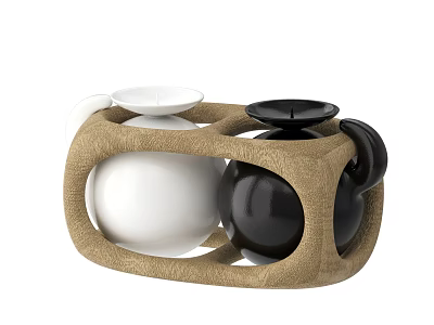 Artistic Modern Sculpture With Woven Textured Frame And White Black Spheres 3d model